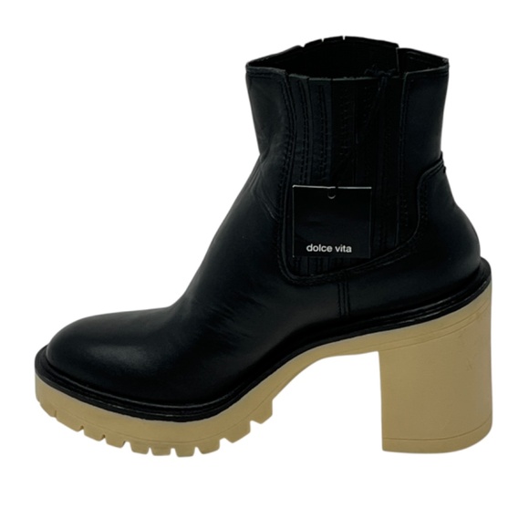 Dolce Vita Black Caster H2O Chelsea Leather Chunky Heel Ankle Boots Size 7 - Picture 4 of 14